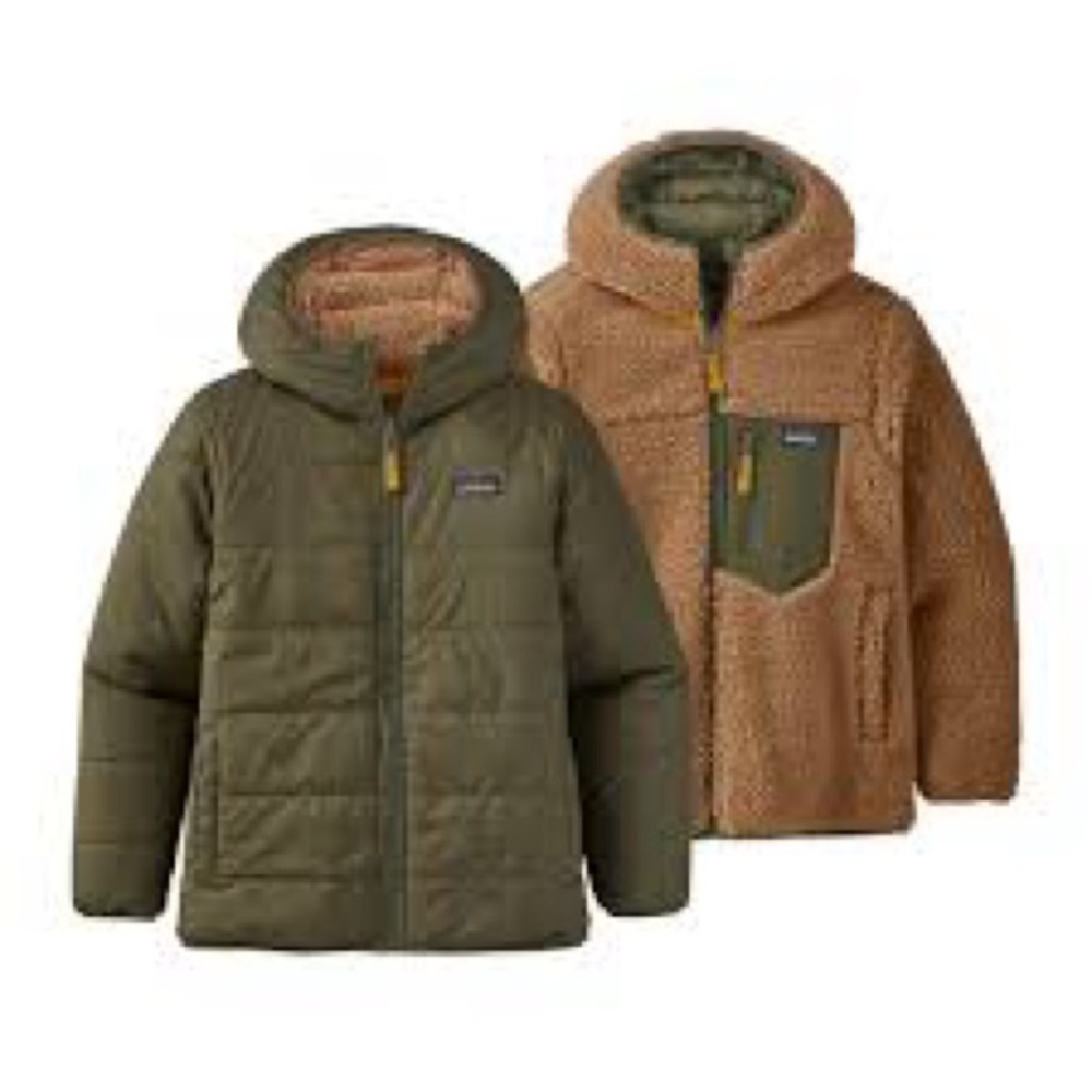 Patagonia Kids Reversible Olive Green & Tan Fleece Jacket